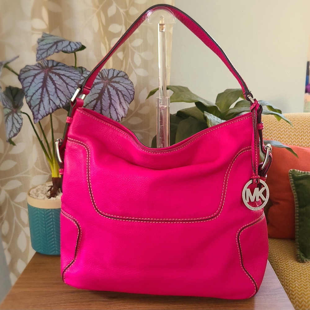 Michael Kors Brookville Leather Hobo in Hot Pink